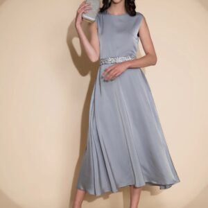 Women Grey Round Neck Sleeveless Dress