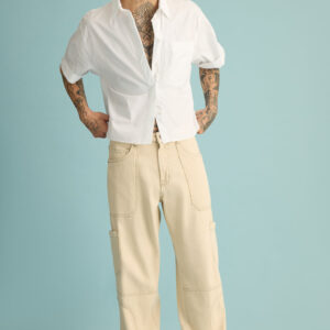 Latte Contrast Cargo Mens Wide Jeans