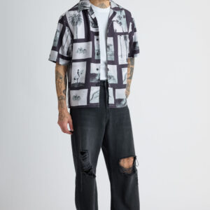 Men's Charcoal Straight Distress Jeans