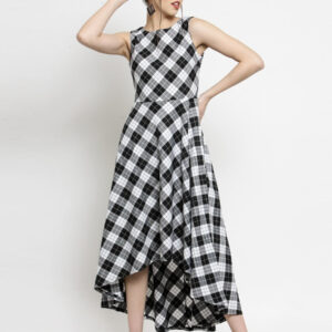 Women Checked Round Neck Maxi Dress