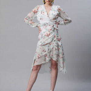 Women Green Georgette Regular Fit  Floral Printed Dress