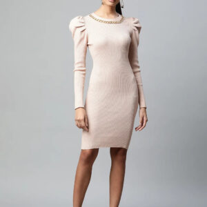 Women Peach With Golden Chain Viscose Bodycon Dress