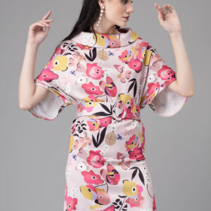 Women Pink Cowl Neck Floral Printed Dress