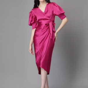 Women Mulberry Asymmetric Hem Wrap Dress