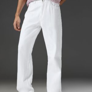 Men's White Straight Tapered Jeans