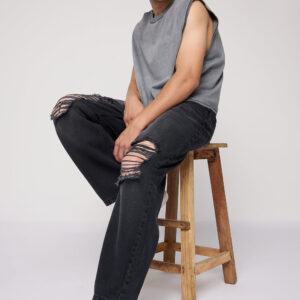 Charcoal Charm Straight Distress Denim Jeans