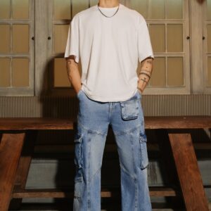 Men?s Blue Patch & Seam Cargo Jeans