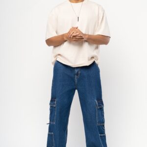 Dense Blue Men's Side Pocket Cargo Jeans