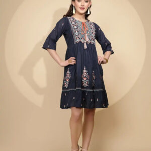 Navy Cotton Regular Fit Dress For Women
