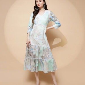 Blue Rayon Blend Regular Fit Dress For Women