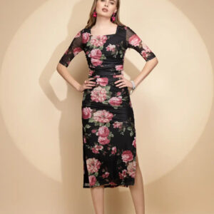 Black Polyester Blend Slim Fit Dress For Women