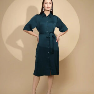 Teal Blue Polyester Blend Regular Fit Dress For Women
