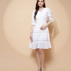 White Cotton Loose Fit Dress For Women