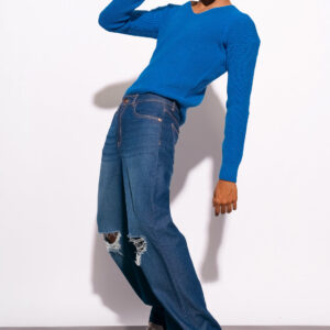 Men's Midnight Blue Distress Wide Jeans