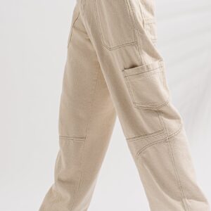 Ecru Contrast Cargo Mens Wide Jeans