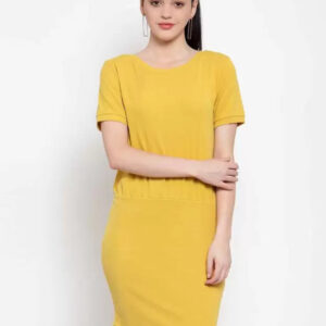Women Mustard Solid Knee Length Dress
