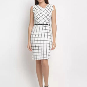 Women White Check Knee Length Dress