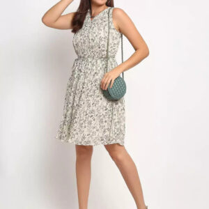 Women Cream Sleeveless Knee Length Dress