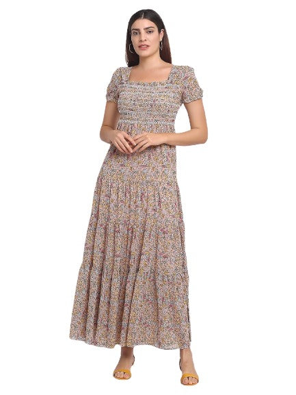 SM2699804.jpg Women Multicolor Square Neck Long Length Dress