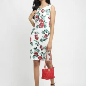 Women White Print Midi Length Dress