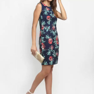 Women Navy Blue Print Midi Length Dress