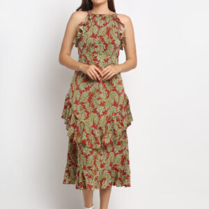 Women Maroon Print Long Length Dress